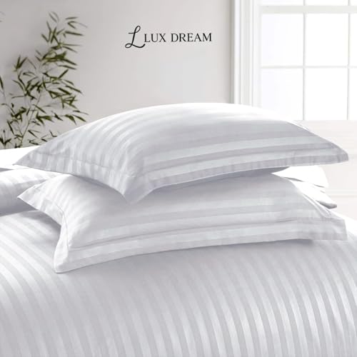 Filymore Super King Size Striped White Bedsheet for Double/King Bed Size XXL (108 x 108 inches) with Two King Size Pillow Covers, 300 TC Microfiber Solid Satin Striped Embossed, for King Size Bed. - Image 4