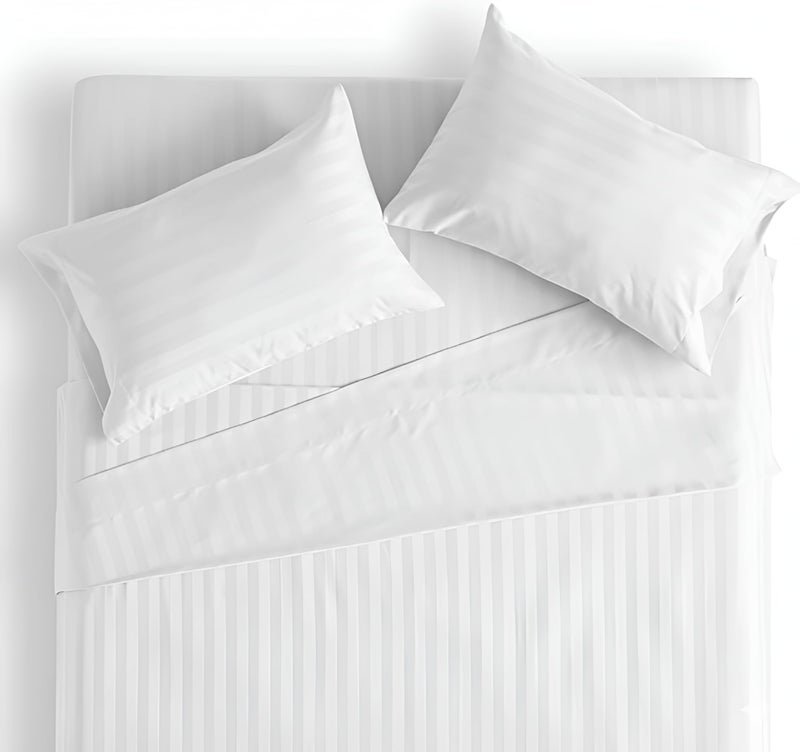 Filymore Super King Size Striped White Bedsheet for Double/King Bed Size XXL (108 x 108 inches) with Two King Size Pillow Covers, 300 TC Microfiber Solid Satin Striped Embossed, for King Size Bed. - Image 1