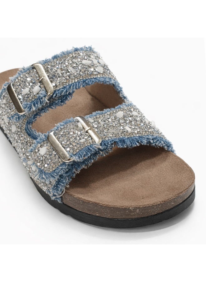 سليبر حريمي  مميز بدبل إبزيم معدني  مزين بالكريستال والخرز - Image 3