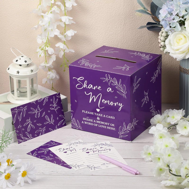 Pajean 50 Pcs Share a Memory Cards for Collections of Life, Memory Cards Box for Guest Ideas Funeral Graduation Wedding Bridal Shower Birthday Anniversary Retirement(Purple) - Image 5