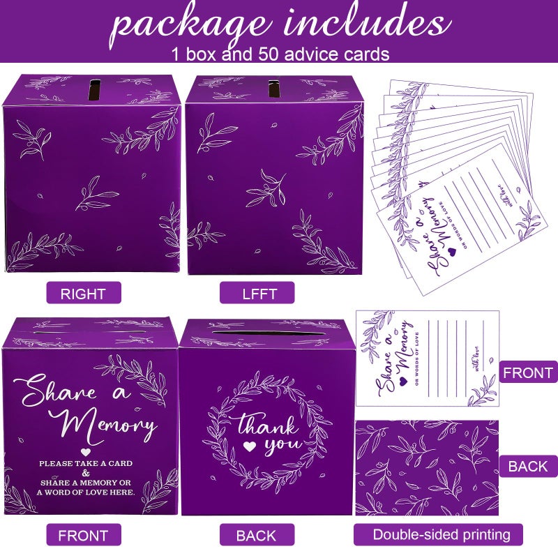 Pajean 50 Pcs Share a Memory Cards for Collections of Life, Memory Cards Box for Guest Ideas Funeral Graduation Wedding Bridal Shower Birthday Anniversary Retirement(Purple) - Image 3