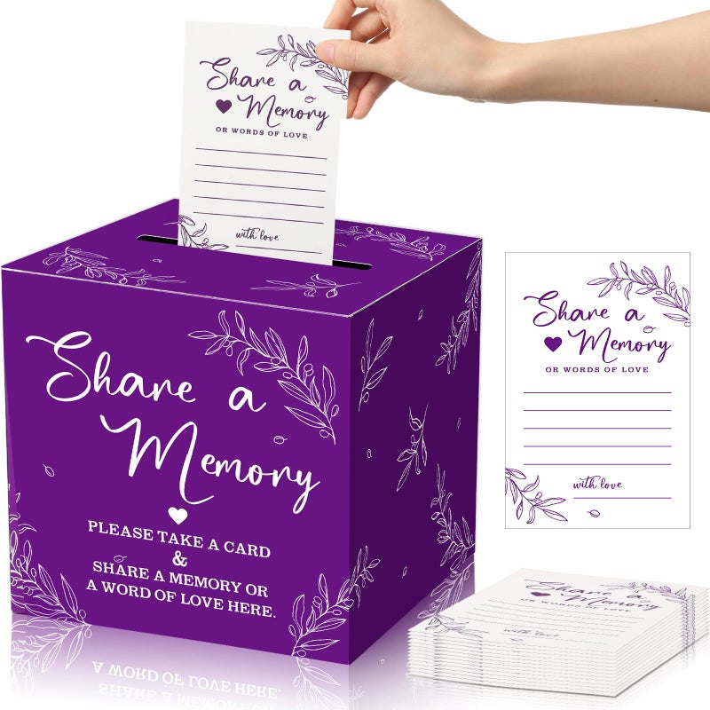 Pajean 50 Pcs Share a Memory Cards for Collections of Life, Memory Cards Box for Guest Ideas Funeral Graduation Wedding Bridal Shower Birthday Anniversary Retirement(Purple) - Image 1