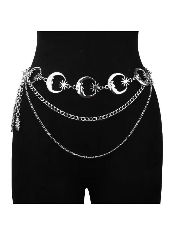 ILovhaprty Silver Metal Multilayer Chain Belt for Women – Fashion Chain Belts for Dress Adjustable Boho Vintage Waist Chain for Dress - Image 3