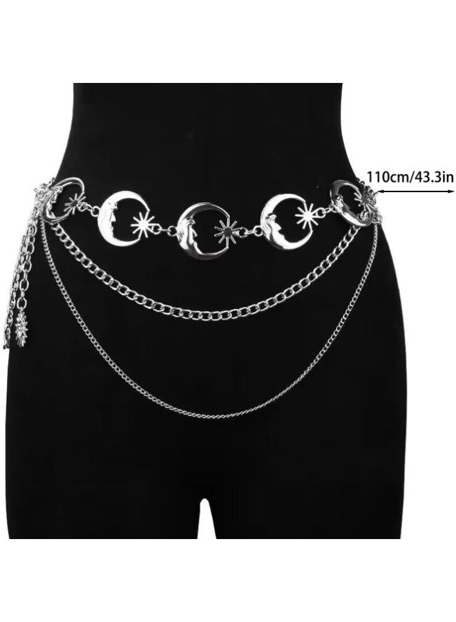 ILovhaprty Silver Metal Multilayer Chain Belt for Women – Fashion Chain Belts for Dress Adjustable Boho Vintage Waist Chain for Dress - Image 4