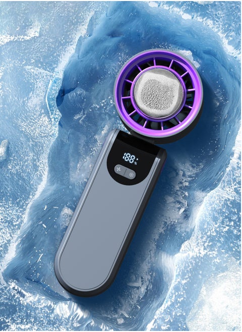 Ice Sense Semiconductor Handheld Fan, Long Life 4000mAh Portable Mini Fan 100 Speed Stepless Variable Speed Strong Wind Efficient Rapid Cooling, Foldable with Lanyard Refrigeration Compressor Mini Fan Type-C Quick Charge Home Office Outdoor Cooling Magic Tool