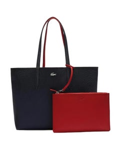 LACOSTE LACOSTE shiny nickel crocodile PVC tote bag shopping bag shoulder handbag female navy black/red  - Image 1