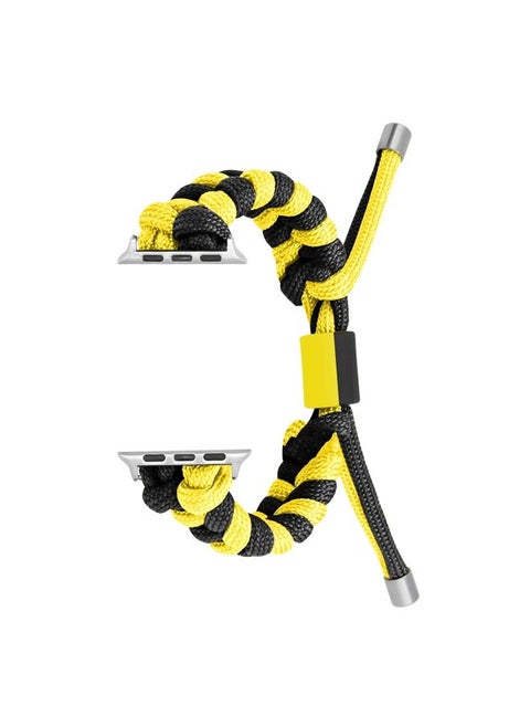Replacement Strap For Apple Watch 42mm Paracord Fishtail Braided Silicone Bead Watch Band Black Yellow