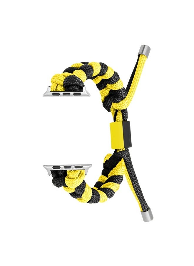 Replacement Strap For Apple Watch 42mm Paracord Fishtail Braided Silicone Bead Watch Band Black Yellow