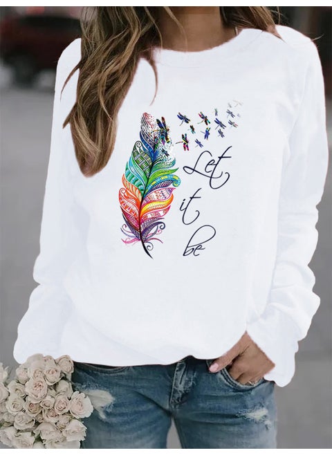 Womens Animal Print Round Neck Sweatshirt White without cap