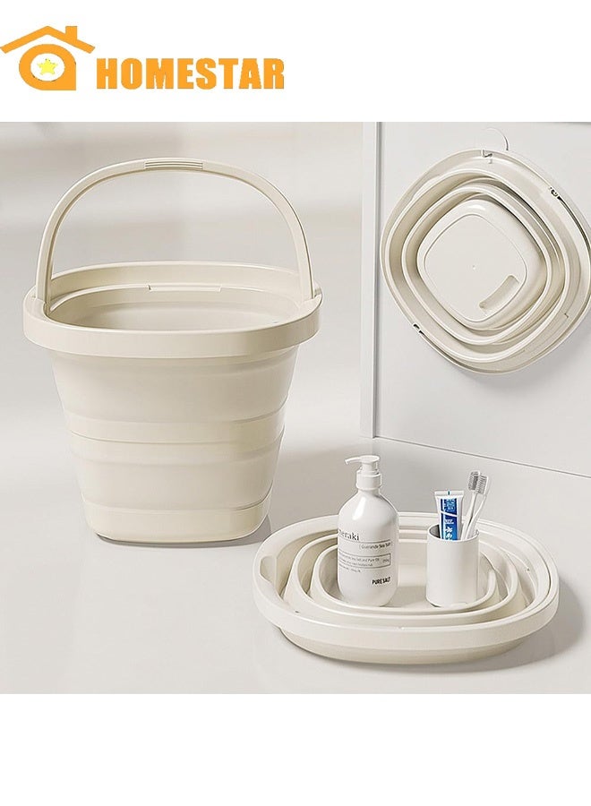 HOMESTAR Collapsible Bucket, 10L 2.6 Gallon Cleaning Bucket, Mop Bucket Foldable Portable Small Plastic Water Supplies for Outdoor, Garden, Camping, Fishing, Beige - Image 1