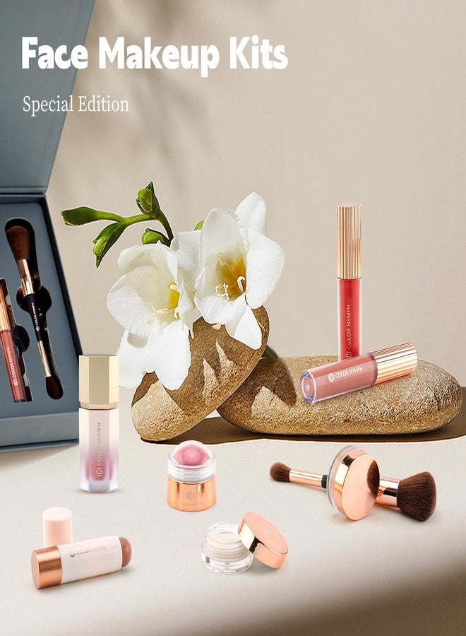 كولور_نيمف مجموعة مكياج الوجه من كولور نيمف - إصدار خاص، مجموعة مكياج هدية مثالية للفتيات، تتضمن ملمع شفاه، أحمر خدود سائل، أحمر خدود صلب، أقلام إضاءة، قلم تحديد، وفرشاة مزدوجة الأطراف. - Image 2