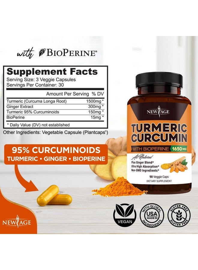NEW AGE Turmeric Curcumin Capsules - Standardized Curcuminoids - Non-GMO, Gluten Free 180 Count (Pack of 2) - Image 2