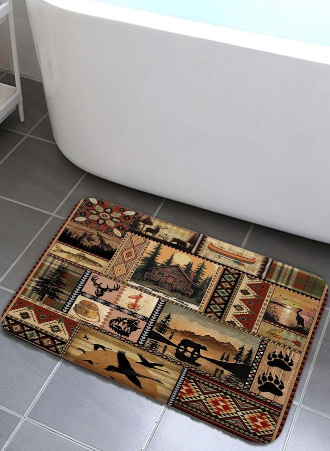 NYMB Cabin Bath Rugs for Bathroom, Rustic Cabin Lodge Rug Bath Mat Set Floor Mats, Bear Moose Farmhouse Lodge Wooden Board Doormat, Wild Animal Hunting Bathroom Accessories, (17X29) - Image 1