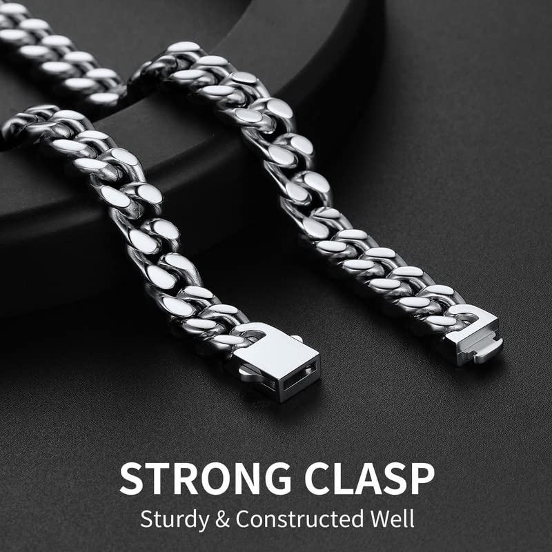 ChainsHouse Stainless Steel Mens Cuban Link Chain, Miami Cuban Chain Necklace for Men, 9mm Wide Hip Hop Mens Jewelry, 22" - Image 3