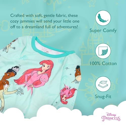Disney girls 2-piece Snug-fit Cotton Holiday Pajama Set, Soft & Cute for Kids, PRINCESS FUN, 3T - Image 2