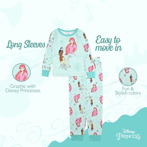 Disney girls 2-piece Snug-fit Cotton Holiday Pajama Set, Soft & Cute for Kids, PRINCESS FUN, 3T - Image 3
