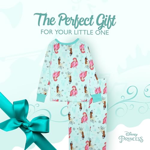 Disney girls 2-piece Snug-fit Cotton Holiday Pajama Set, Soft & Cute for Kids, PRINCESS FUN, 3T - Image 5