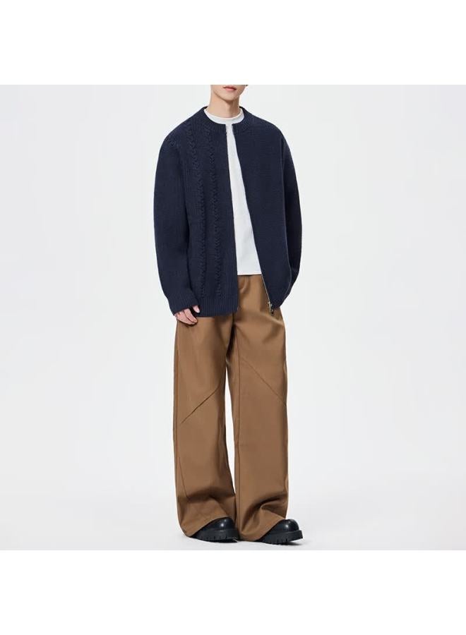 Dingfengbaoluo Men's Knitted Cardigan Sweater Spring Simple Hong Kong Style Zipper Casual Versatile Jacket Nd91 Navy Blue L - Image 4
