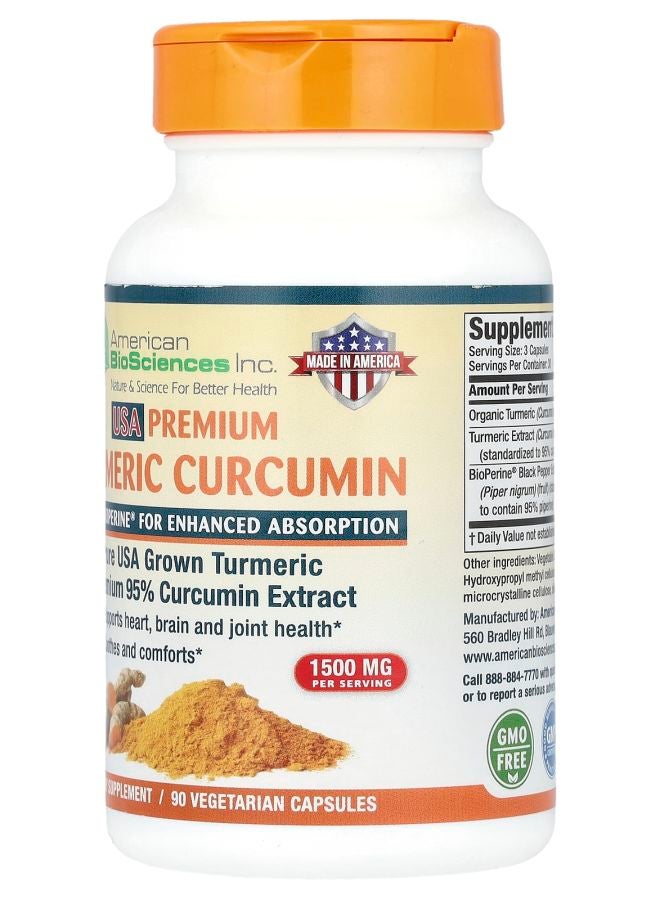 American BioSciences USA Premium Turmeric Curcumin 1500 mg 90 Vegetarian Capsules (500 mg per Capsule) - Image 2