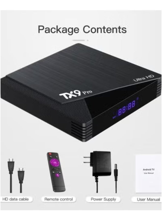 Generic TX9 Pro Android 12.0 TV Box with 4GB RAM & 32GB ROM | Dual-Band WiFi 2.4G/5G & 100M Ethernet | Supports 6K Ultra HD, 3D Playback, H.265 Decoding | Media Streaming & Gaming Box with HD Cable & Remote | Powerful Home Entertainment System | Sleek Black Design  - Image 1