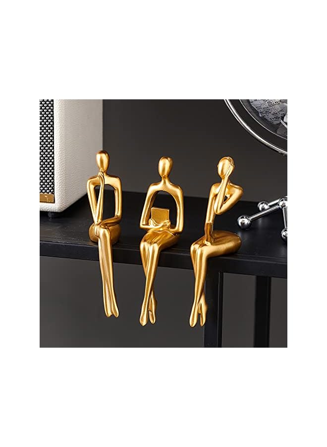 Zaboon Gold Statue Home Decorations For Living Room,Shelf Decor Modern Bookshelf Decor Figurines Desk Sculpture Table Decor 3 Piece - Image 2