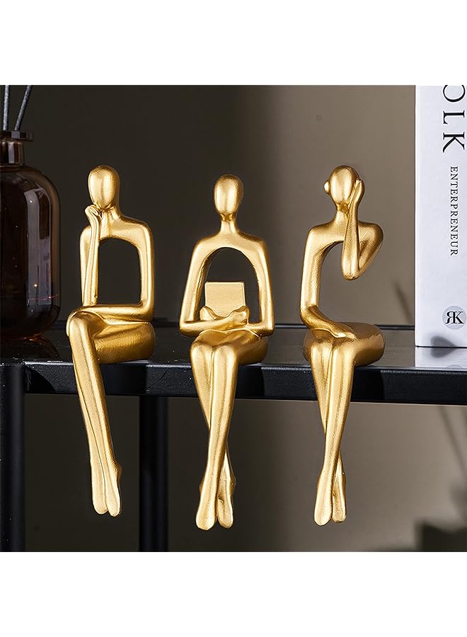 Zaboon Gold Statue Home Decorations For Living Room,Shelf Decor Modern Bookshelf Decor Figurines Desk Sculpture Table Decor 3 Piece - Image 1