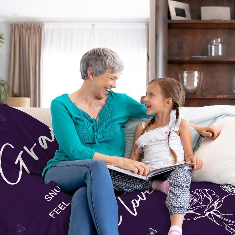 AJIIUSV Gifts for Grandma  Grandma Gifts Blanket for Mothers Day  Grandma Birthday Gifts  Grandma Blanket from Grandkids Granddaughter  Purple Blanket for Grandma 50""x60"" - Image 2