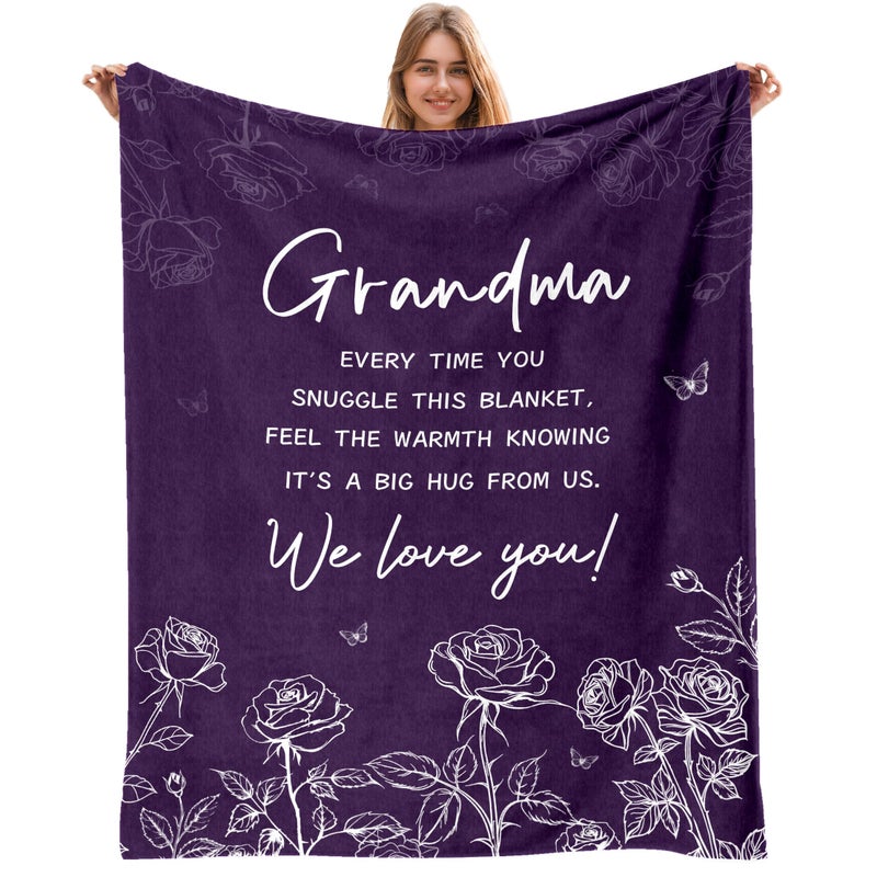 AJIIUSV Gifts for Grandma  Grandma Gifts Blanket for Mothers Day  Grandma Birthday Gifts  Grandma Blanket from Grandkids Granddaughter  Purple Blanket for Grandma 50""x60"" - Image 1