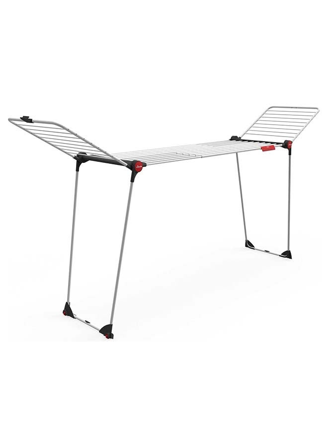 Vileda Infinity Indoor Clothes Drying Rack with Wings – Extendable 119–257 cm Telescopic Dryer, Up to 27 m Drying Space, Wheels, Small Item Holder, Stable Steel Legs, Folds Flat for Storage