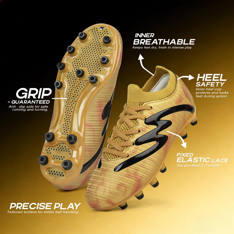 brooman Kids Firm Ground Soccer Cleats Boys Girls Football Shoes with Shin Guards and Soccer Socks (3,Golden) - Image 4