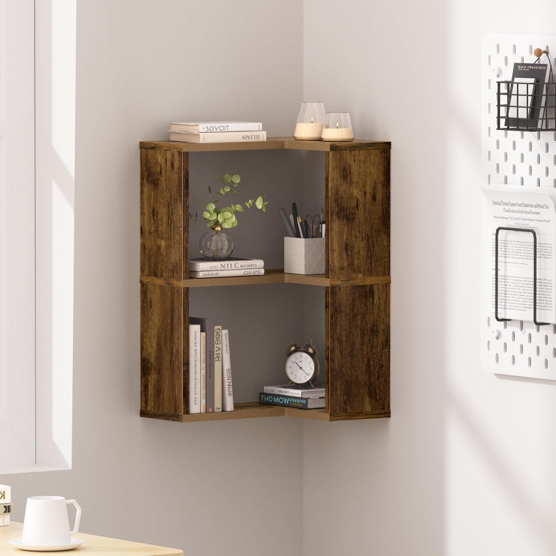 Atoping Floating Corner Shelf, 3-Tier Floating Shelf for Wall, Floating Book Shelf for Living Room, Bedroom, Bathroom, Home Office, Rustic Brown - Image 1