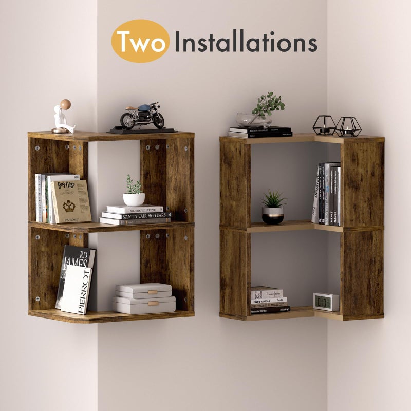Atoping Floating Corner Shelf, 3-Tier Floating Shelf for Wall, Floating Book Shelf for Living Room, Bedroom, Bathroom, Home Office, Rustic Brown - Image 4