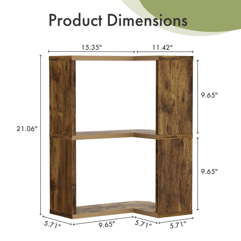 Atoping Floating Corner Shelf, 3-Tier Floating Shelf for Wall, Floating Book Shelf for Living Room, Bedroom, Bathroom, Home Office, Rustic Brown - Image 2