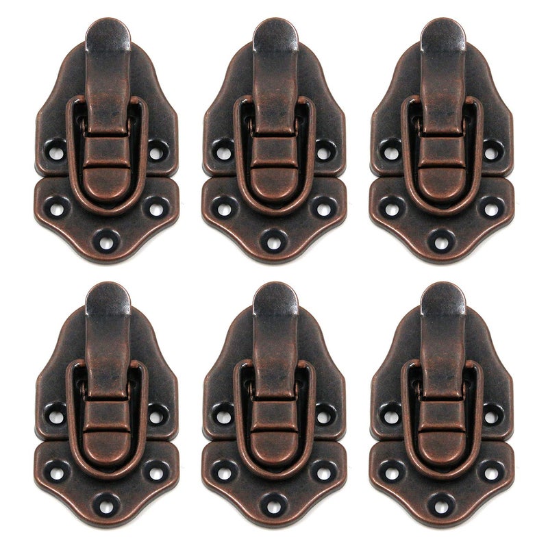 Geesatis 6 pcs Toggle Latch Catch Decorative Hasp Box Trunk Latch Hasps for Jewelry Wooden Case Boxes, Metal Duckbilled Box Hasp Lock, with Mounting Screws, Red Bronze, 2.7" X 1.5" - Image 1