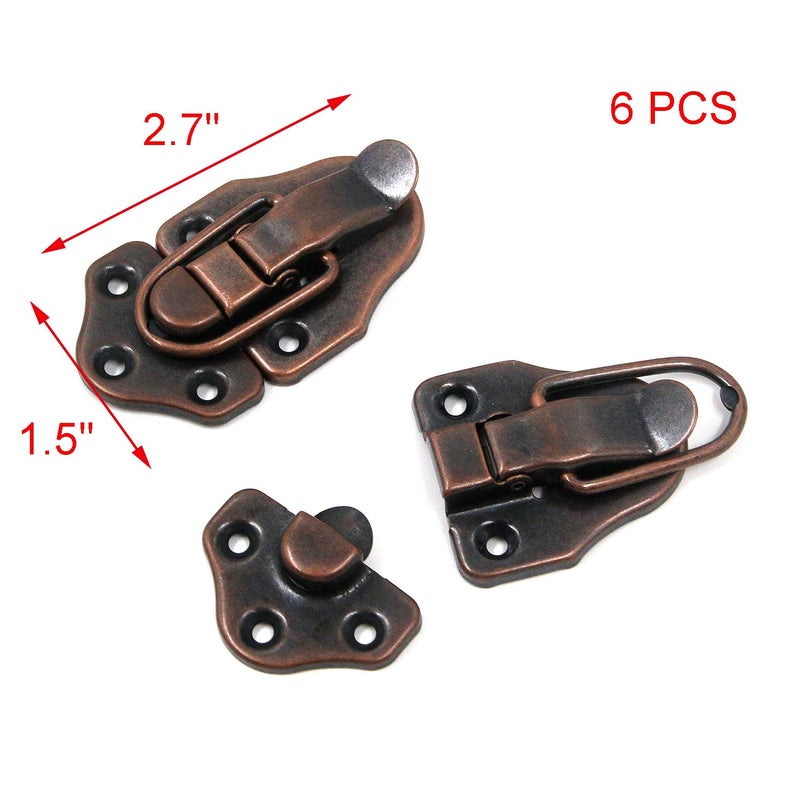 Geesatis 6 pcs Toggle Latch Catch Decorative Hasp Box Trunk Latch Hasps for Jewelry Wooden Case Boxes, Metal Duckbilled Box Hasp Lock, with Mounting Screws, Red Bronze, 2.7" X 1.5" - Image 2
