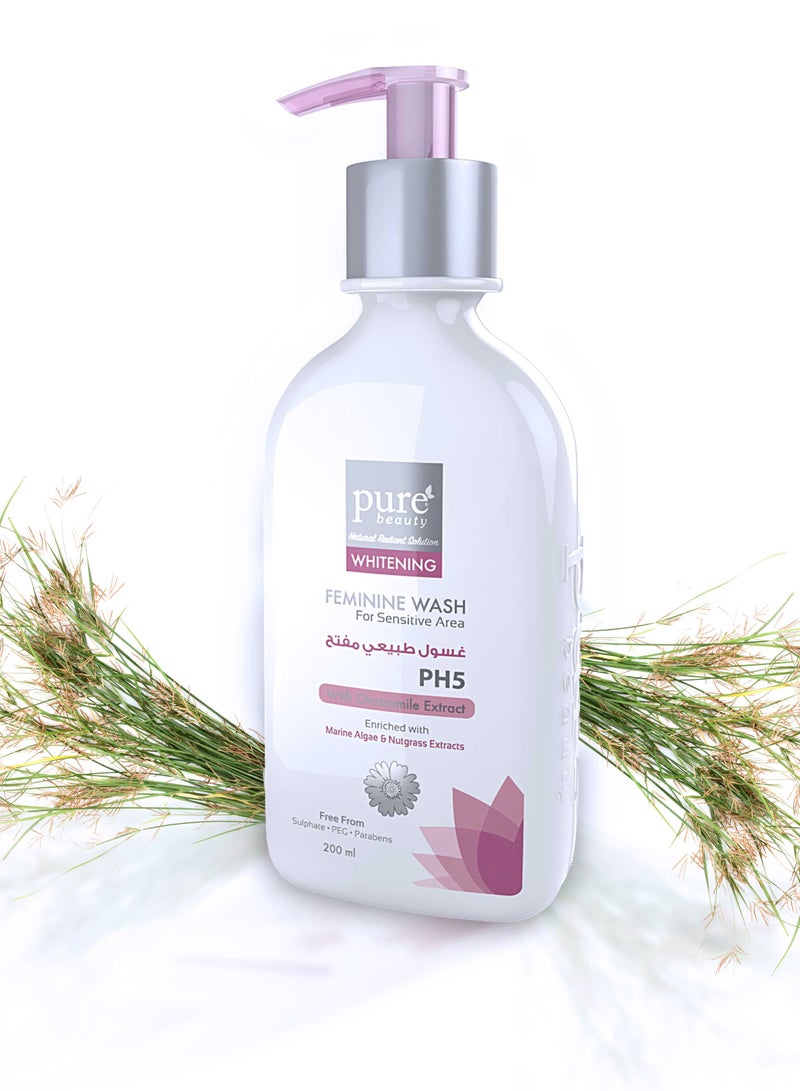 Pure Beauty White Intimate Wash for Sensitive Area pH5 with Camomile Extract Enriched with Marine Algae and Nutgrass Extract 200ml