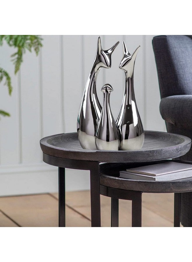 Xtore® Home Decor Lucky Silver Deer Statue Family Piano Finish Ceramic Figures - (Set of 3, Silver Set) - Image 3