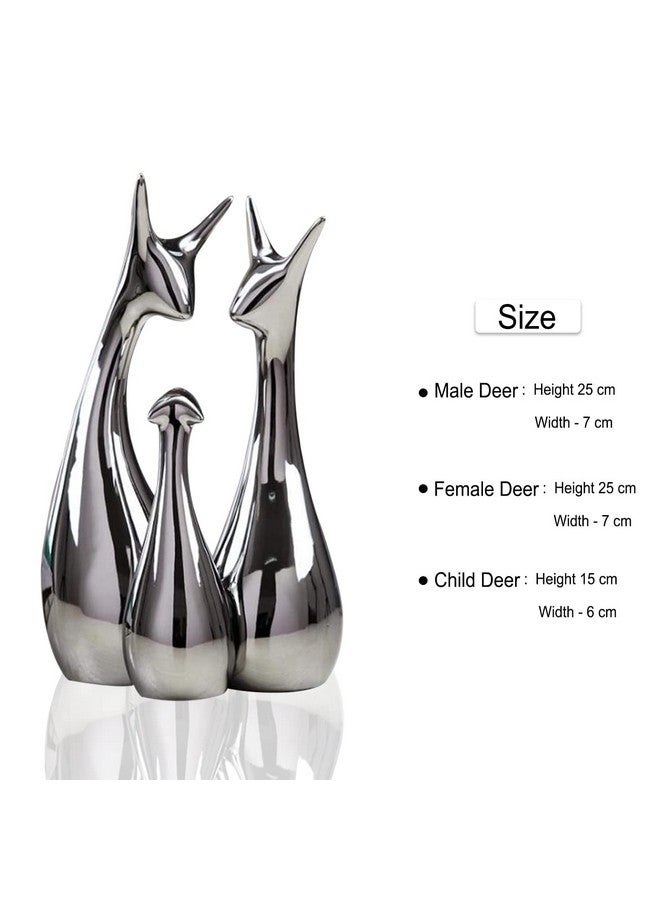 Xtore® Home Decor Lucky Silver Deer Statue Family Piano Finish Ceramic Figures - (Set of 3, Silver Set) - Image 4