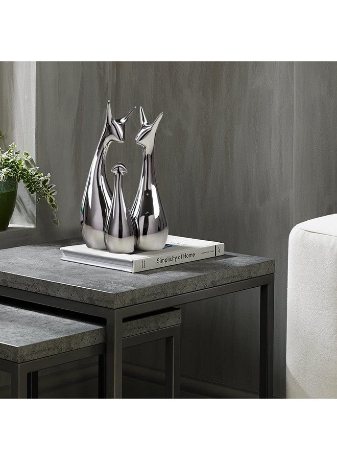 Xtore® Home Decor Lucky Silver Deer Statue Family Piano Finish Ceramic Figures - (Set of 3, Silver Set) - Image 2