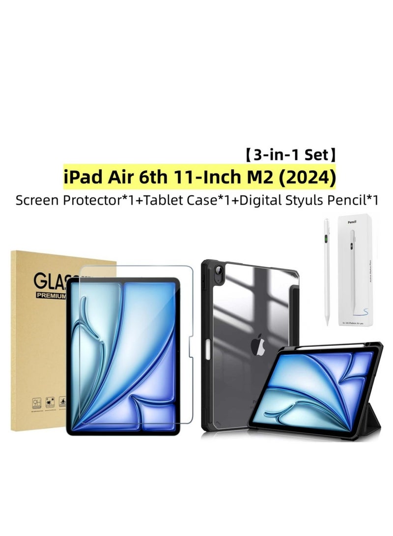 Fankalo 【1+1+1 Sets】for iPad Air 6th 11-Inch M2 (2024) Tablet Case and Digital Stylus Pencil and Screen Protector,Smart Protective Cover with Pencil Holder,Magnetic Digital Display, Continuous Touch Handwriting Pen,1 Pack Tempered Glass Film Guard for iPad Air 6 - Image 1