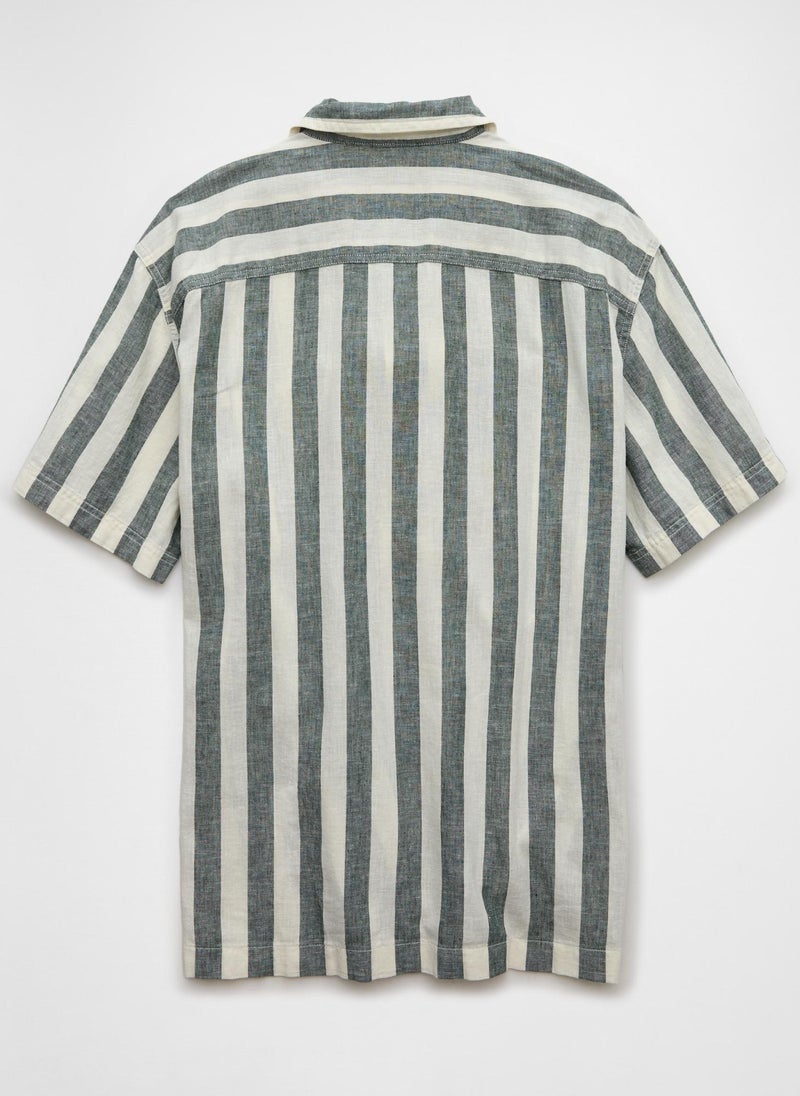 American Eagle - Linen-Blend Striped Button-Up Poolside Shirt - Image 1