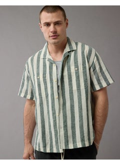 American Eagle Linen-Blend Striped Button-Up Poolside Shirt  - Image 1