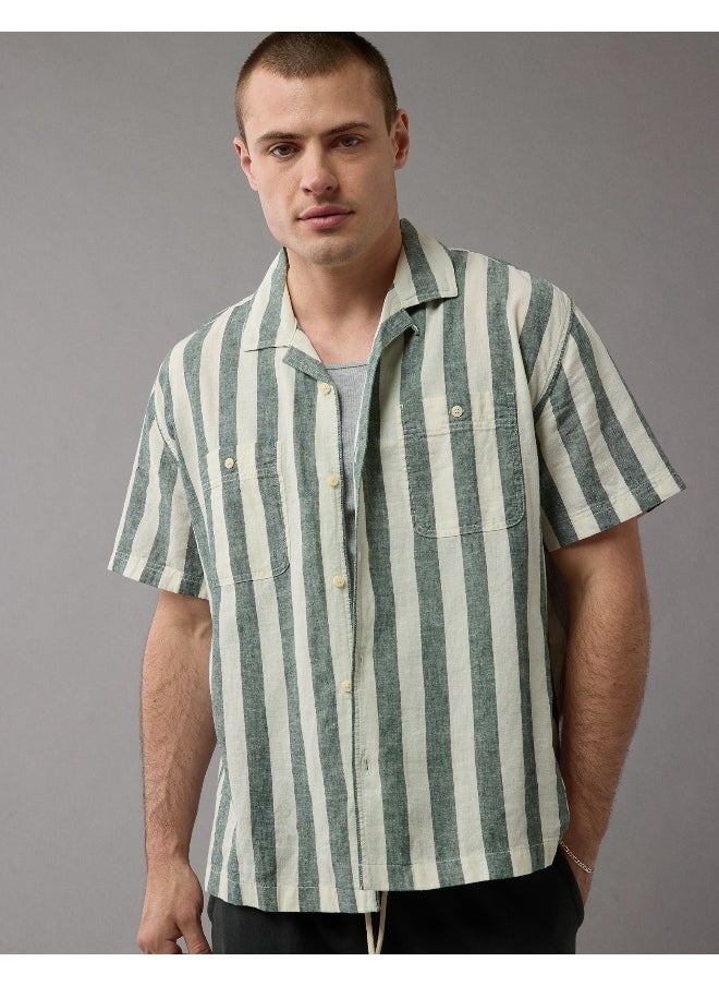 American Eagle - Linen-Blend Striped Button-Up Poolside Shirt - Image 1