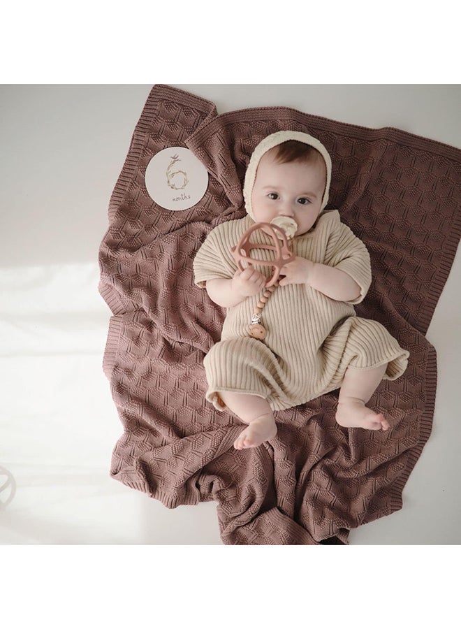 Mushie Knitted Baby Blanket Honeycomb Desert Rose - Image 2