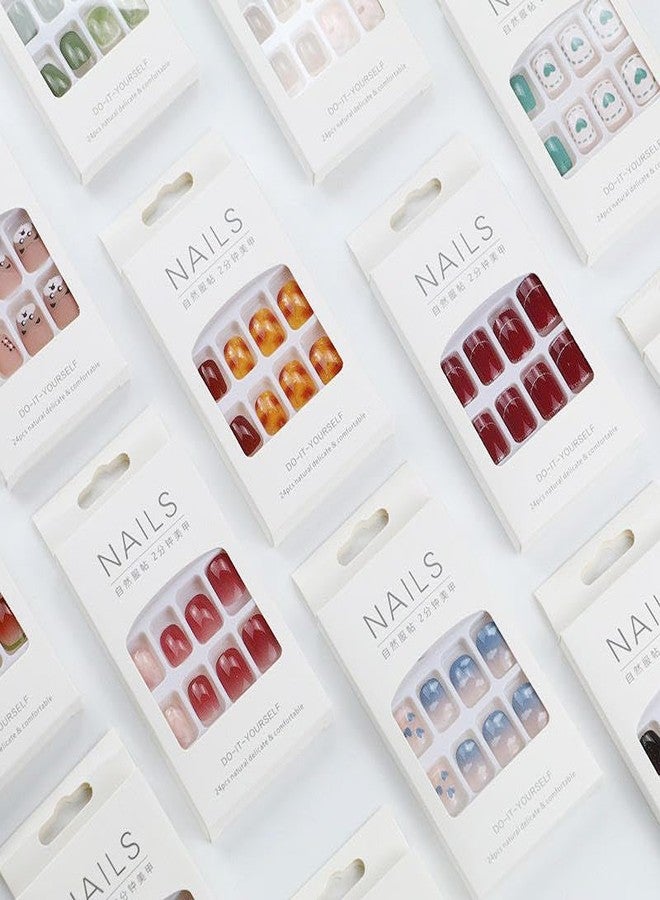 Plenteous أظافر لاصقة على شكل لوز من بلينتوس - أظافر فرنسية قصيرة قابلة لإعادة الاستخدام، طقم أظافر صناعية بلمسة نهائية من الجل، سهلة التركيب والإزالة، 48 قطعة (عبوتان، متعددة الألوان) - Image 2