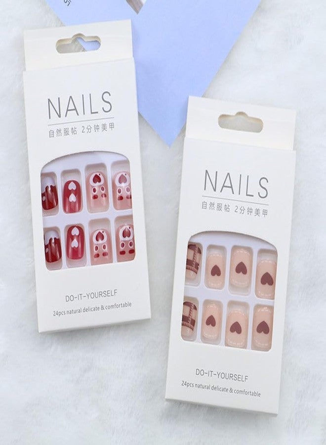 Plenteous أظافر لاصقة على شكل لوز من بلينتوس - أظافر فرنسية قصيرة قابلة لإعادة الاستخدام، طقم أظافر صناعية بلمسة نهائية من الجل، سهلة التركيب والإزالة، 48 قطعة (عبوتان، متعددة الألوان) - Image 1