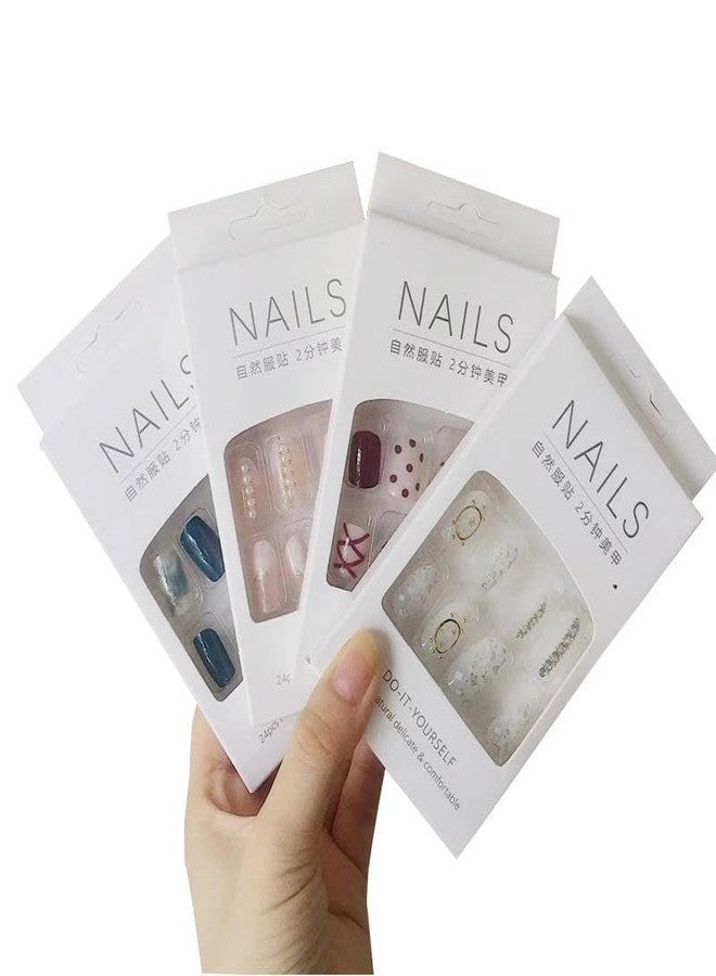 Plenteous أظافر لاصقة على شكل لوز من بلينتوس - أظافر فرنسية قصيرة قابلة لإعادة الاستخدام، طقم أظافر صناعية بلمسة نهائية من الجل، سهلة التركيب والإزالة، 48 قطعة (عبوتان، متعددة الألوان) - Image 5