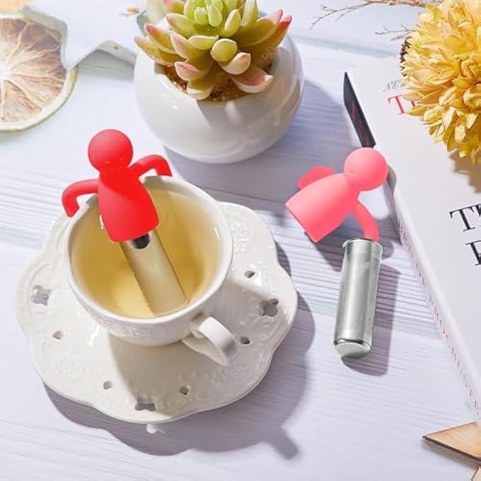 Bukela Tea Infuser For Loose Tea Cute Fine Mesh Tea Strainer Stainless Steel Tea Filter Ball Tea Diffuser Steeper For Teacups Teapots 2 PiecesPink Red - Image 4