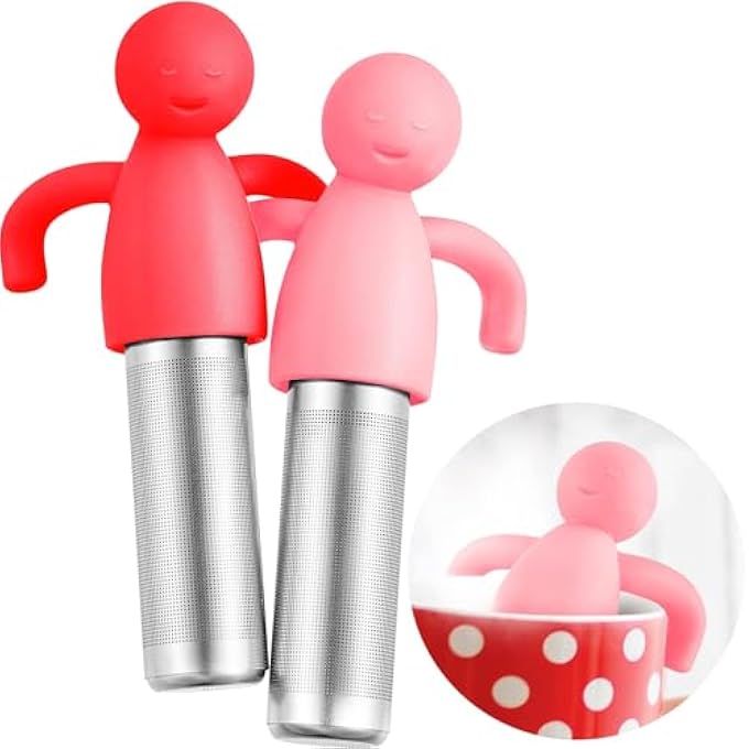 Bukela Tea Infuser For Loose Tea Cute Fine Mesh Tea Strainer Stainless Steel Tea Filter Ball Tea Diffuser Steeper For Teacups Teapots 2 PiecesPink Red - Image 2