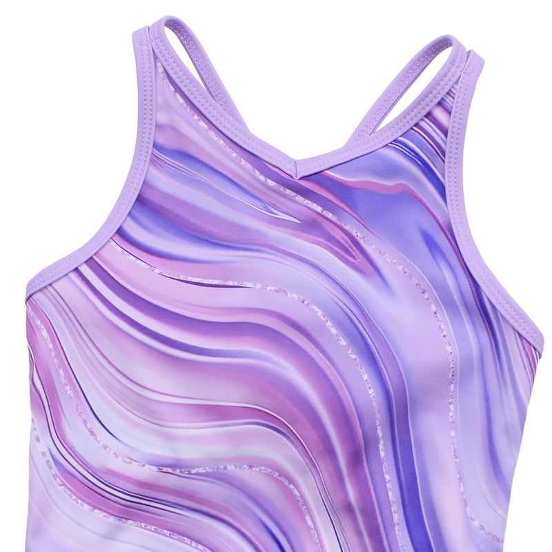 JOYSTREAM Gymnastics Leotards for Girls With Polyamide Shorts Sparkly Ballet Dance Activewear Purple Marble,8-9Years - Image 3